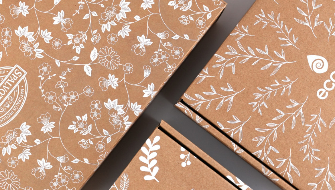 White Print on Brown Boxes. Examples